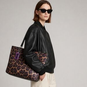 Coach Leopard Print Nylon Tote Bag Purple Brown Black Animal Print Shoulder Bag